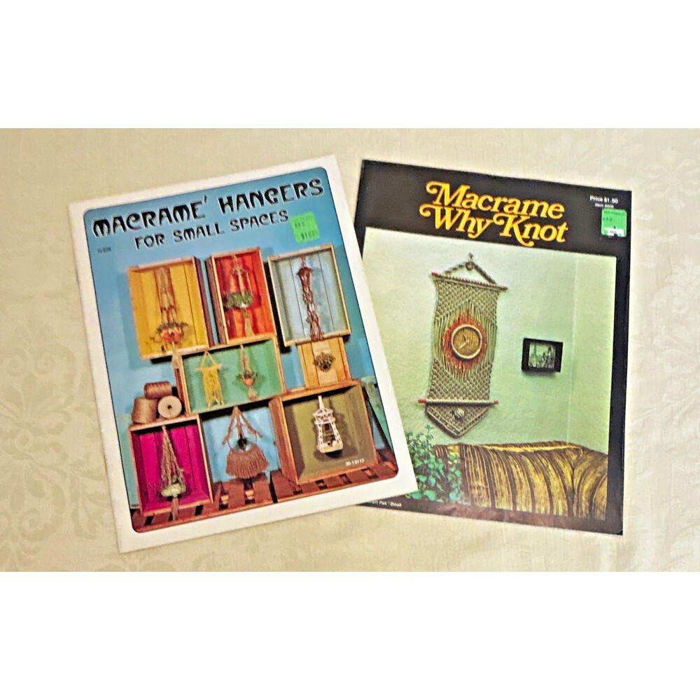 Vintage 1970s Macramé Pattern Book Lot 2 Hangers Small Spaces Why Knot Boho